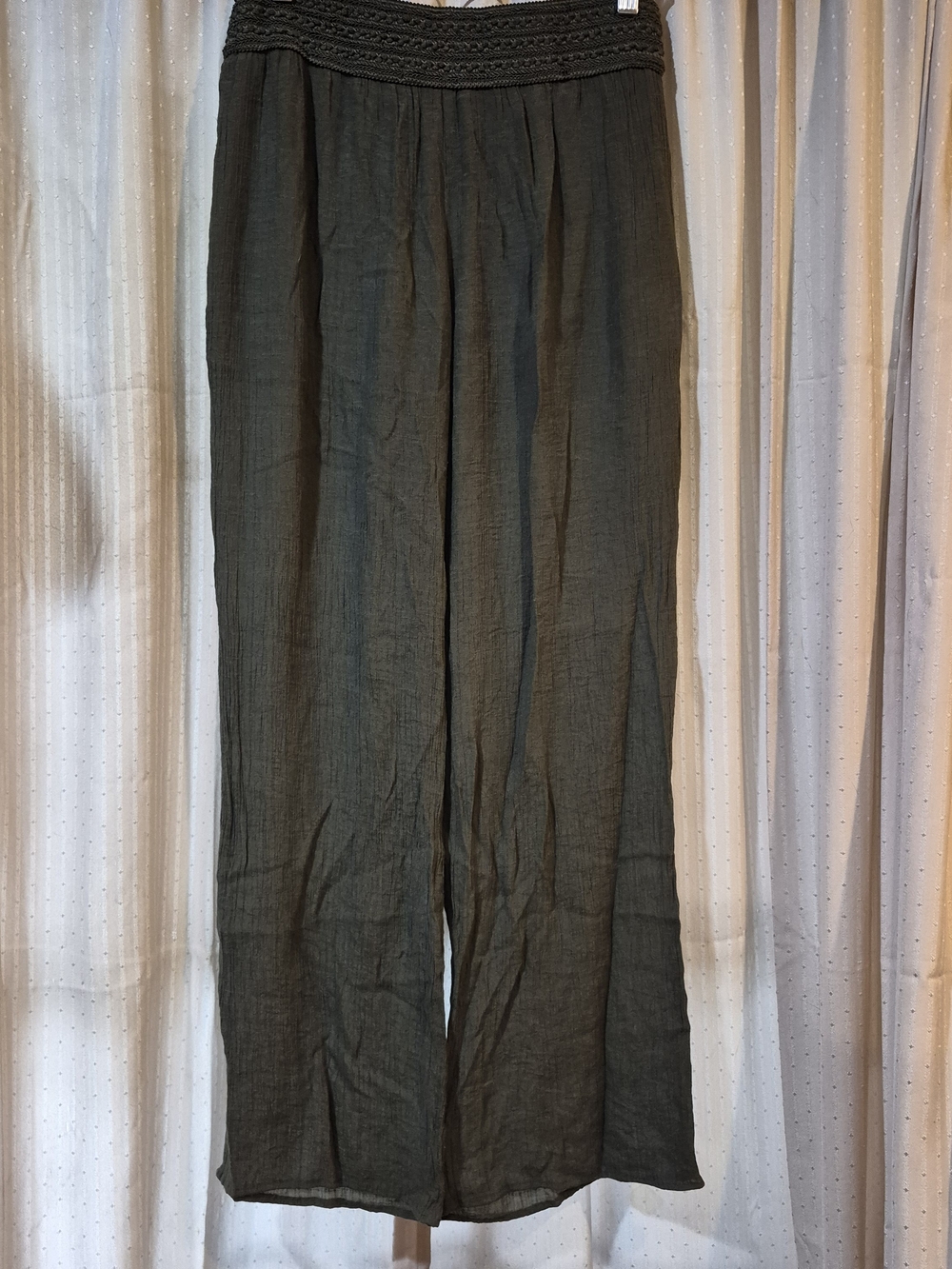 by & by Olive Green Wide Leg Pants XXL Rayon Blend Boho Relaxed Gauze Pant